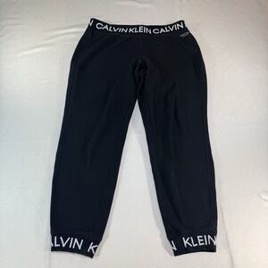 French Terry Joggers Drawstring Pants Small Black Logo Calvin Klein Performance